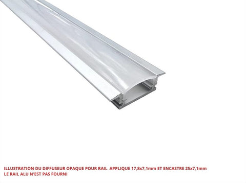 Diffuseur opaque pour rail applique 17,8x7,1mm et rail encastré 25x7,1mm - 2000mm