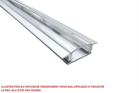 Diffuseur transparent pour rail applique 17,8x7,1mm et rail encastré 25x7,1mm - 2000mm