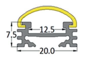 Rail profil forte puissance 20x7,5mm - 2000mm